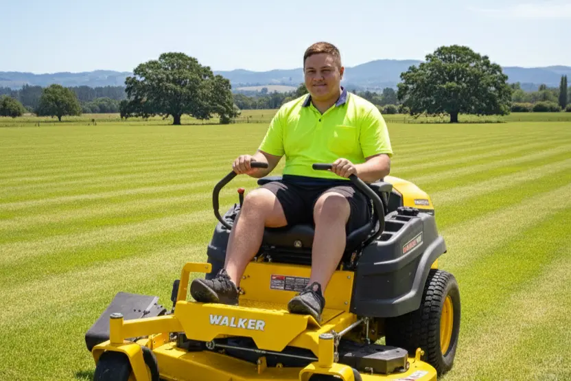 Ride-on mower working a Waikato lifestyle block paddock